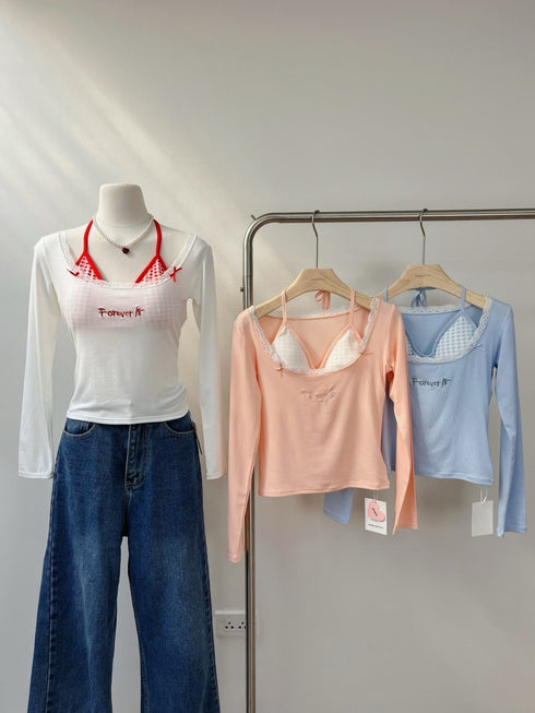Women Stylist Halter Neck Bralettes Round Neck Long Sleeves Tops